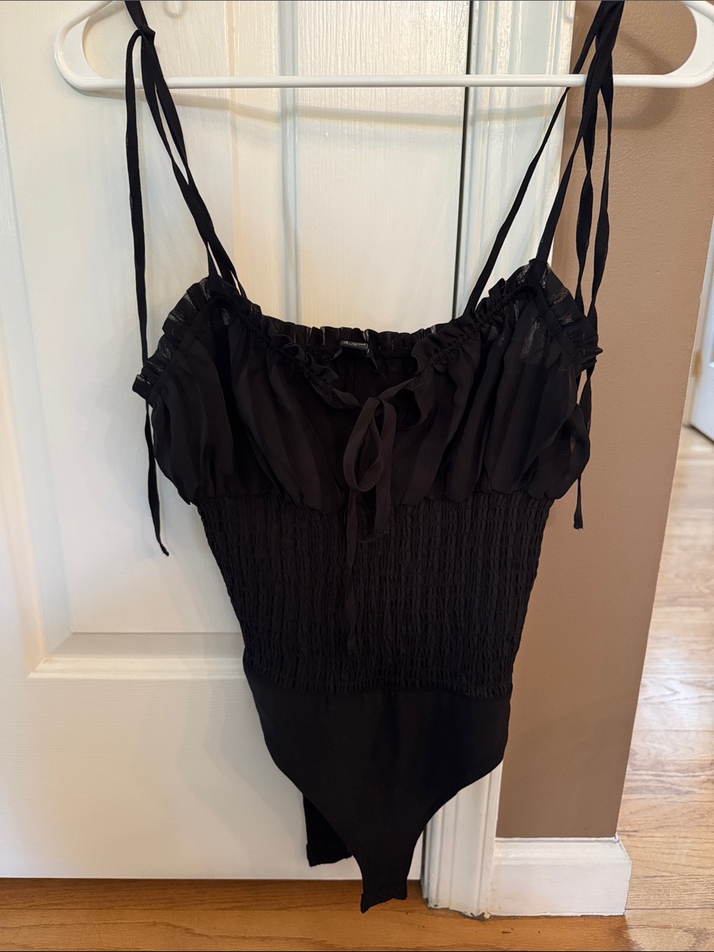 Forever 21 Black Smocked Tie-Strap Bodysuit